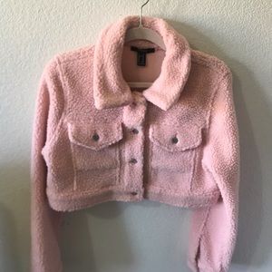 F21 Sherpa pink crop jacket